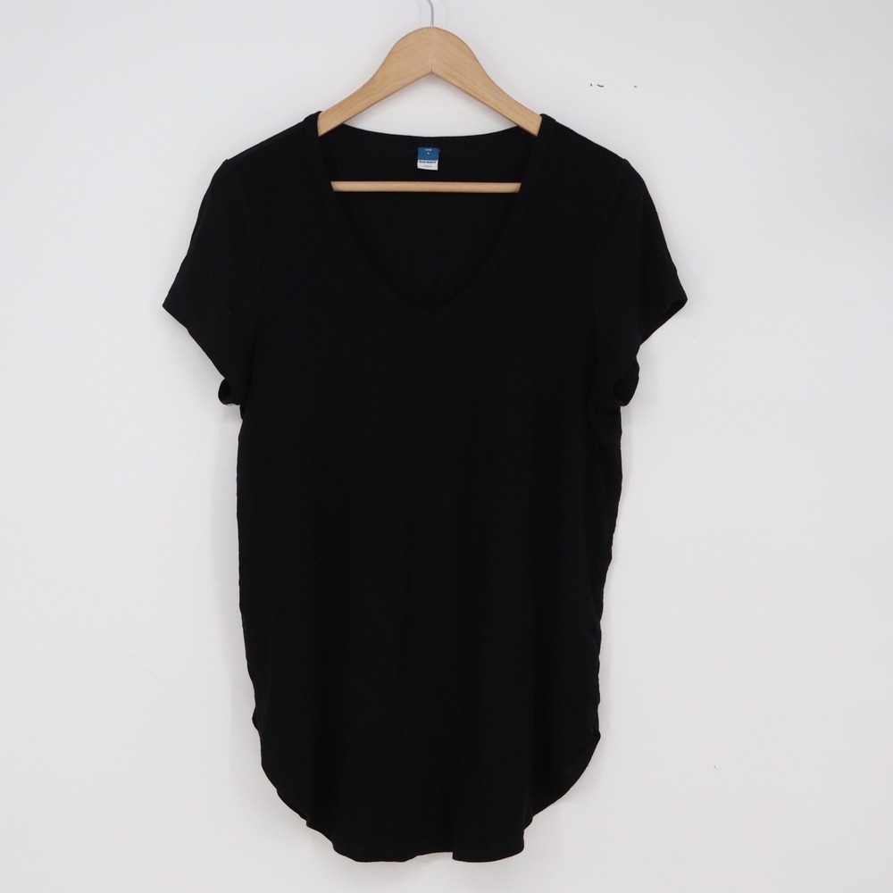 Old Navy T-Shirt Womens Small Luxe Black V-Neck Curved Hem Excellent